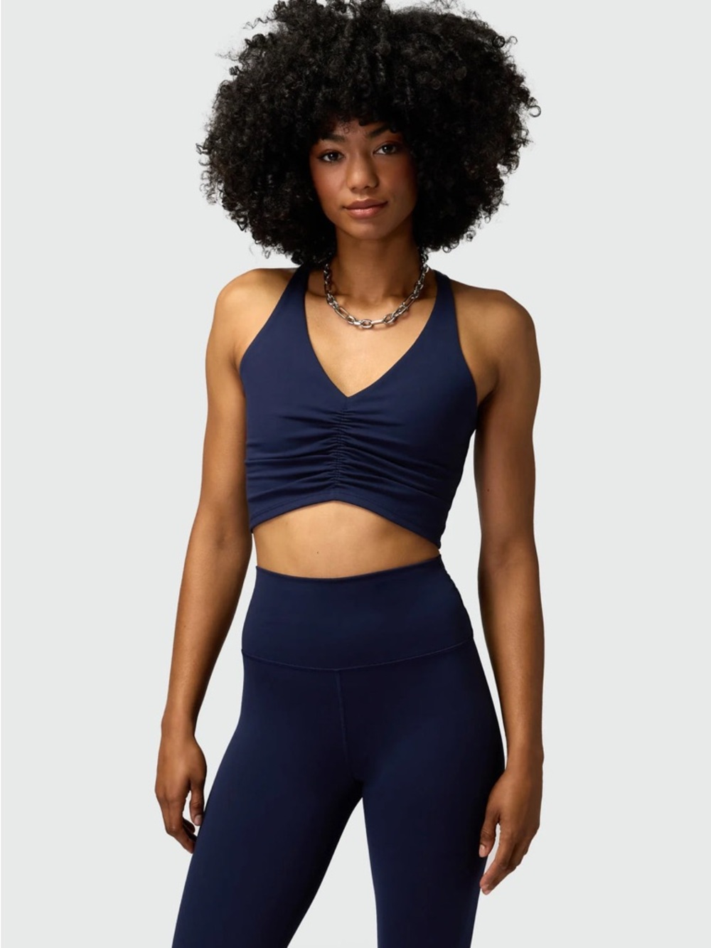 Spiritual Gangster Navy Sports Bra Medium Cross Back Ruched Yoga Activewear